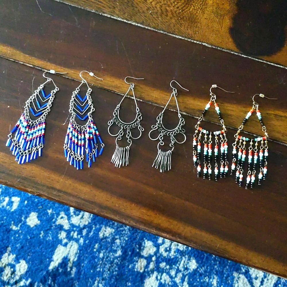 3 pair beautiful long dangling earrings